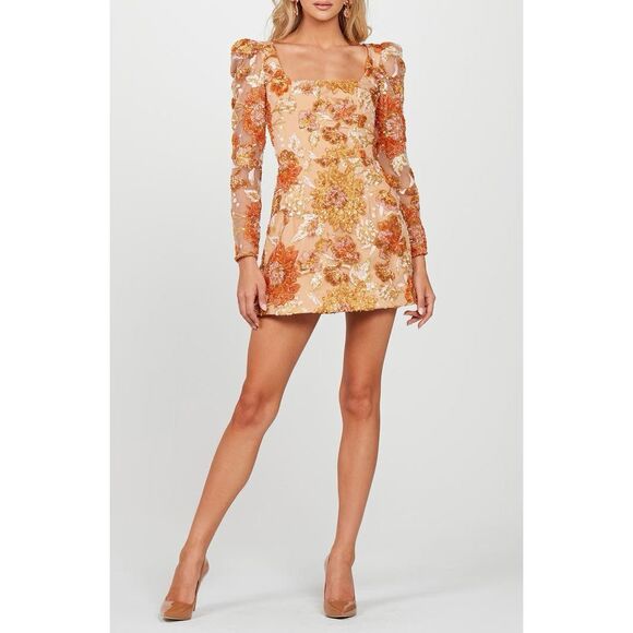 HELSI Kristen Sequin Floral Long Sleeve Cocktail Minidress Party Cocktail Size X - Picture 1 of 7